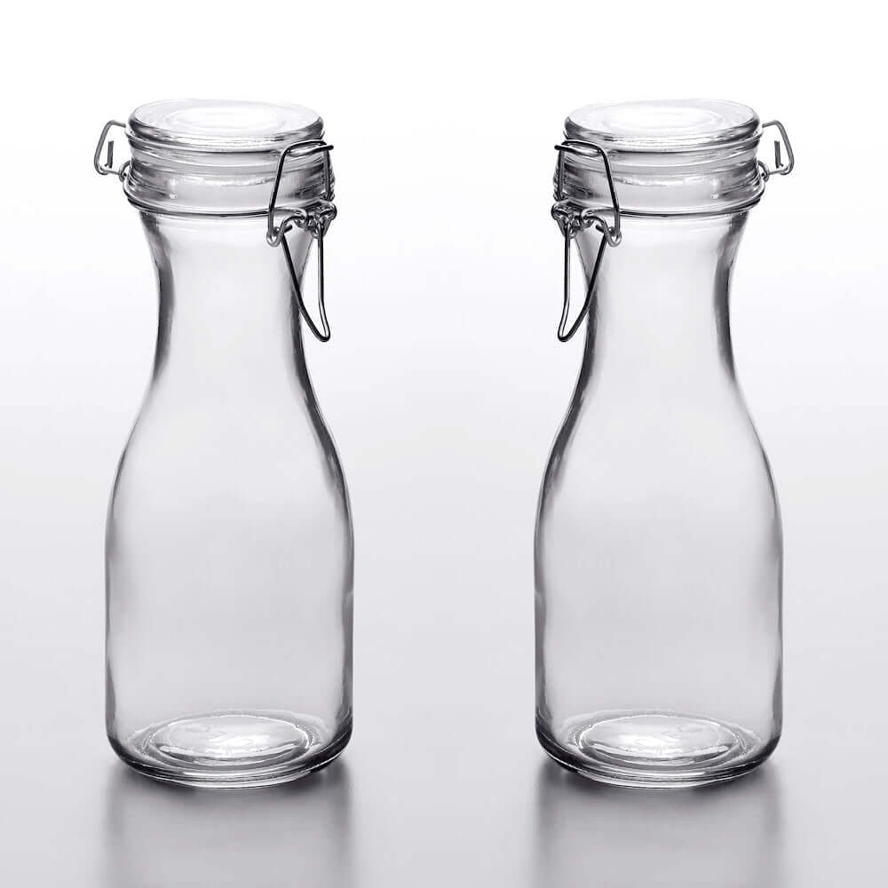 Cucina Chef Set of 2 All-Purpose Reusable 17 oz. Glass Carafes + Swing Top Lids