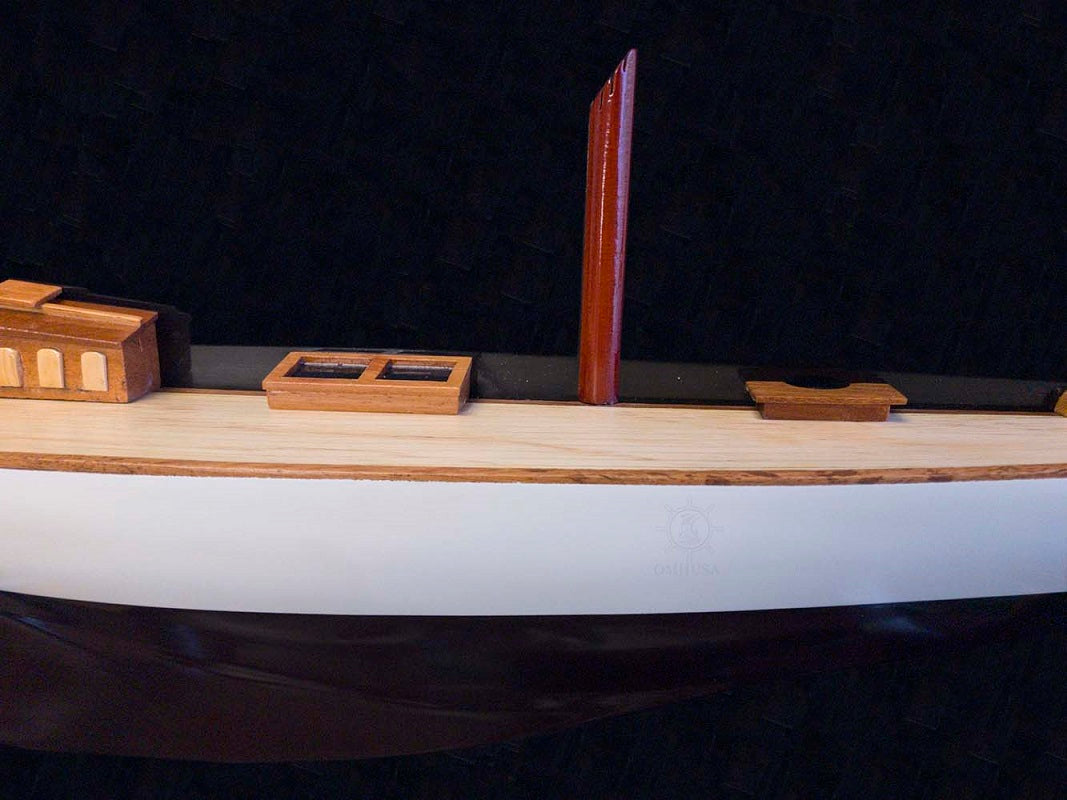 Shamrock Brown and White Painted Half-Hull Model Boat Yacht