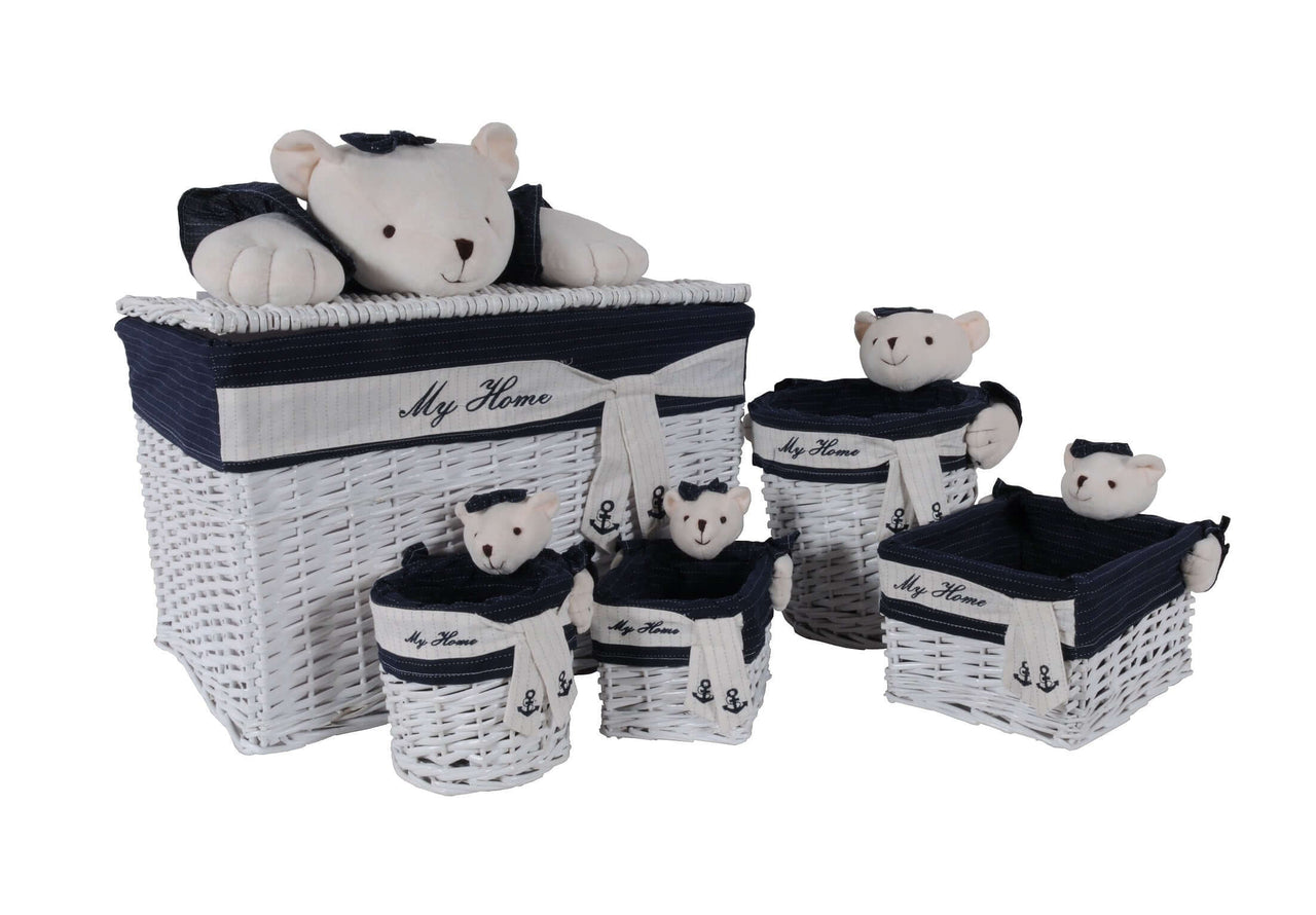 Anne Home - Set of 5 Rectangular Willow Baskets Bear Design