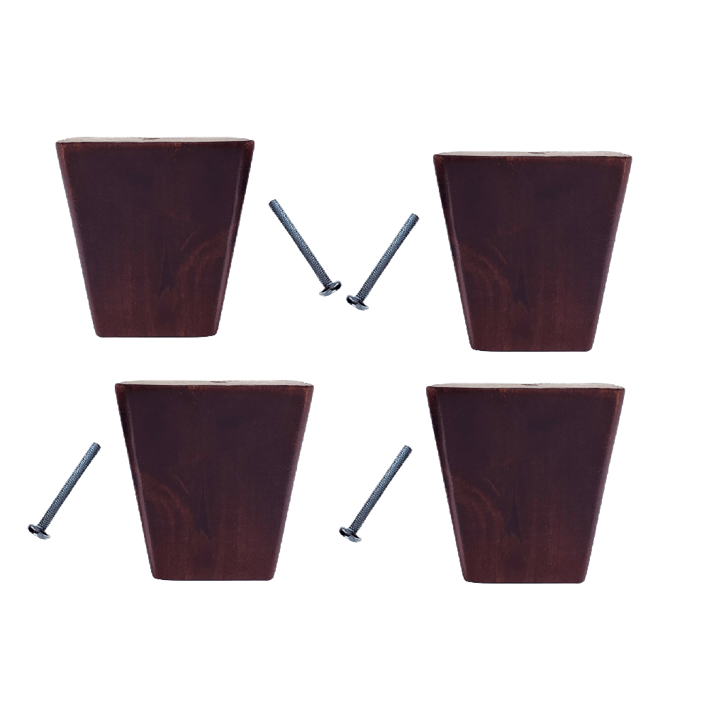 Leg Daddy 4" Dark Finish Square Tapered Wooden Sofa Leg with Your Choice Bolt, 5/16", M8, or M10 Bolt Size