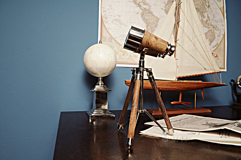 Brass Telescope Binoculars on Tripod Stand