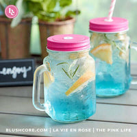 Thumbnail for Set of 4 - 16 oz. Mason Jars with Pink Metal Lids, Paper Straws and Napkins