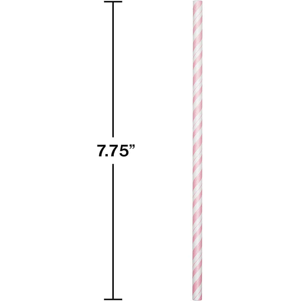 Creative Converting 7-3/4" Jumbo Classic Pink + White Stripe Paper Straw, 24 Pk