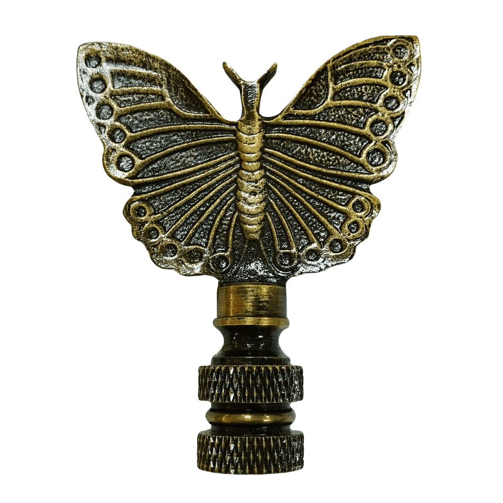 Art Finial - Antiqued Brass Butterfly, Set of 2, Mini Works of Art, Update Your Lamps!