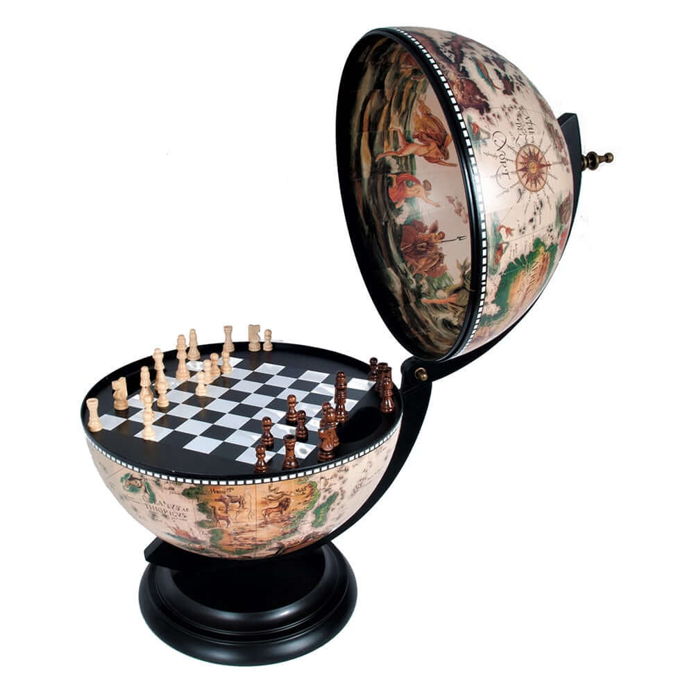 White Globe with Chess Board Set Holder, 13 Inches