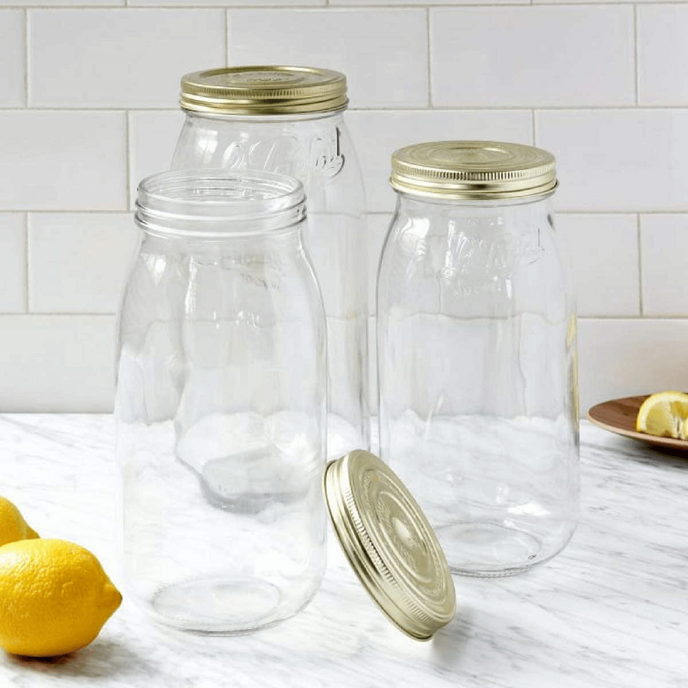 Le Parfait Screw Top Wide Mouth French Glass Canning Jars with 2-Piece Gold Lids