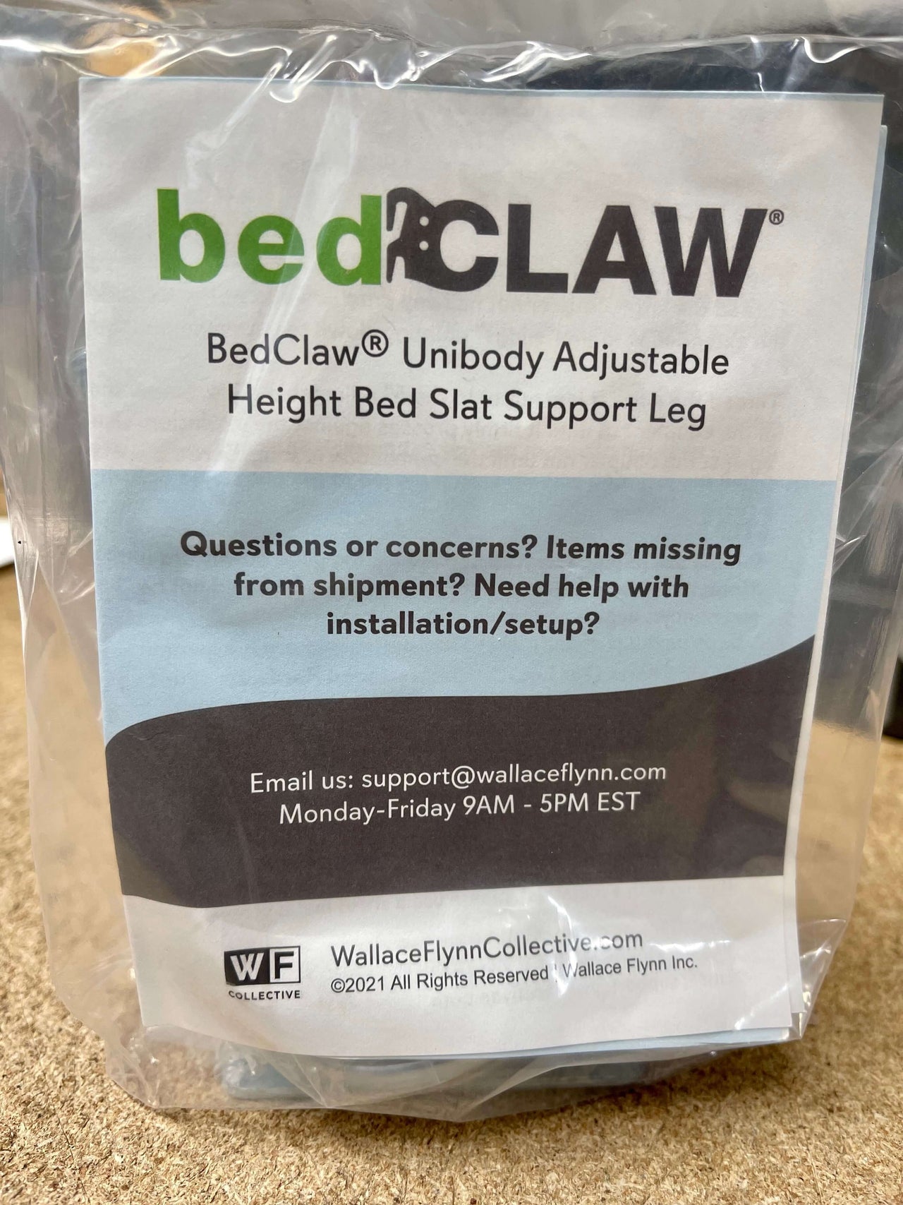 bedCLAW Unibody Adjustable Height Bed Frame Slat Center Support Leg, U.S.A.