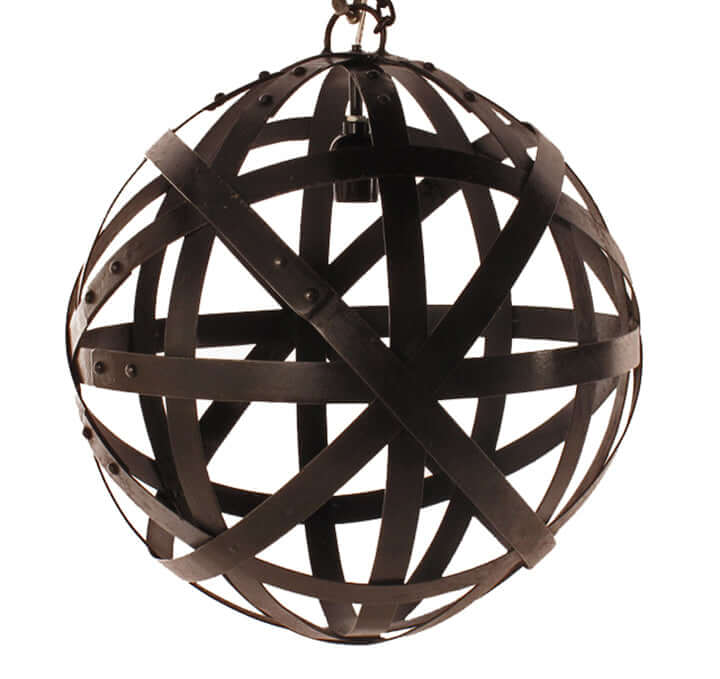 Iron Wine Barrel Stave Pendant Light, 16" Diameter