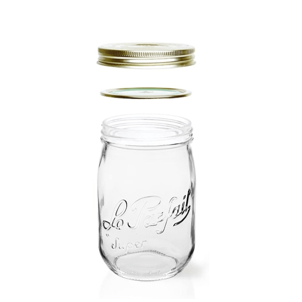 Le Parfait Screw Top Wide Mouth French Glass Canning Jars with 2-Piece Gold Lids