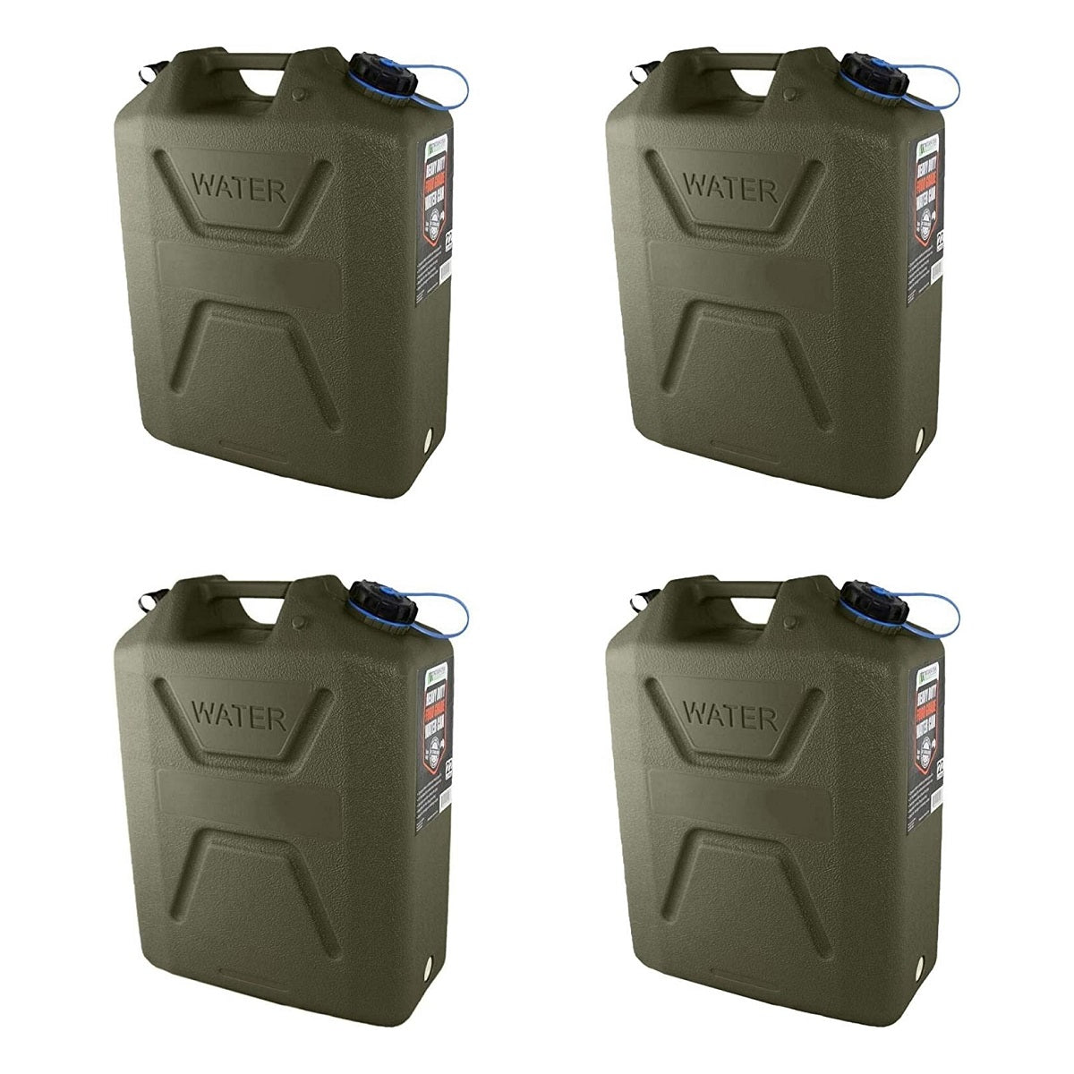 Wavian USA 5 Gal Plastic Water Jug Can Container w Pour Spout, OD Green (4 Pack)