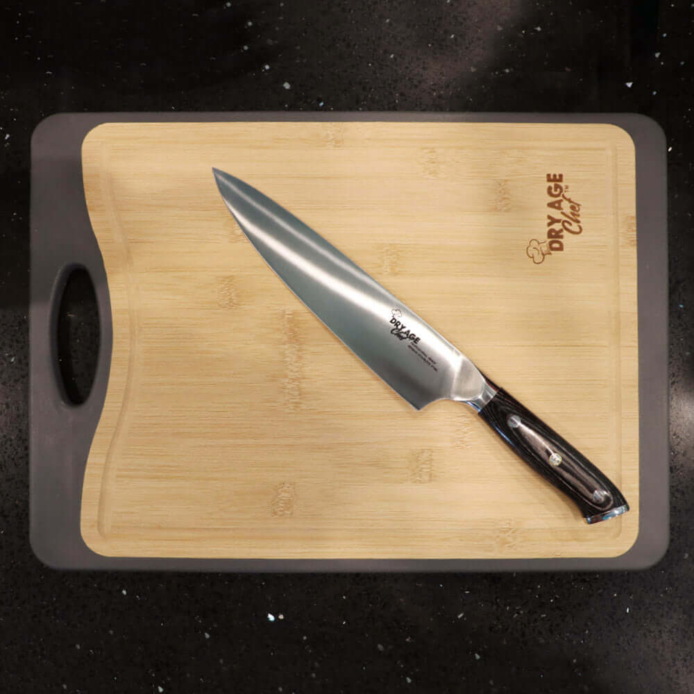 German Stainless Steel Chef/Butcher Knife & Hybrid Cutting Board Combo by Dry Age Chef