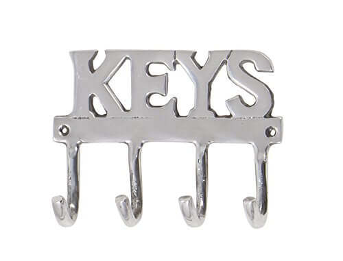 KEYS Wall Mounted Key Hook with 4 Hooks, Polished Aluminum