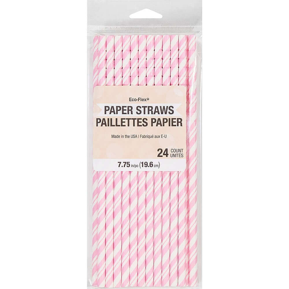 Creative Converting 7-3/4" Jumbo Classic Pink + White Stripe Paper Straw, 24 Pk