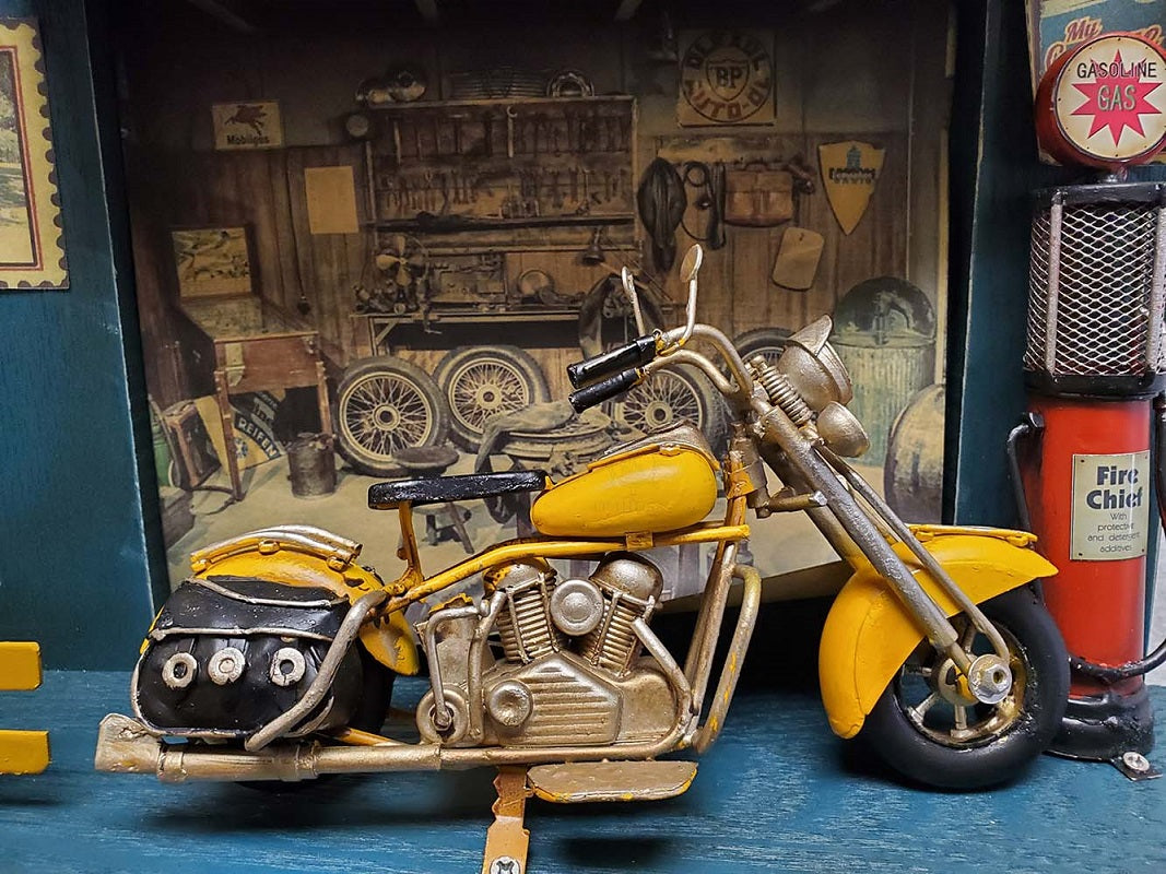 Vintage Harley Motorcycle Shadow Box on Wood Frame