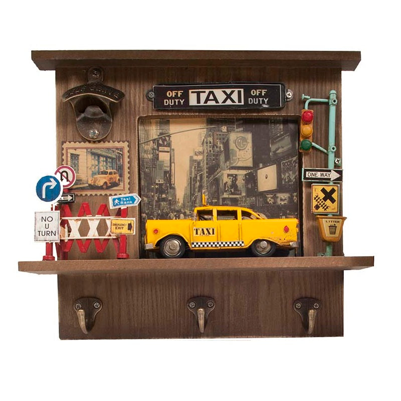 Vintage New York City Checker Taxi Shadow Box with Bottle Opener