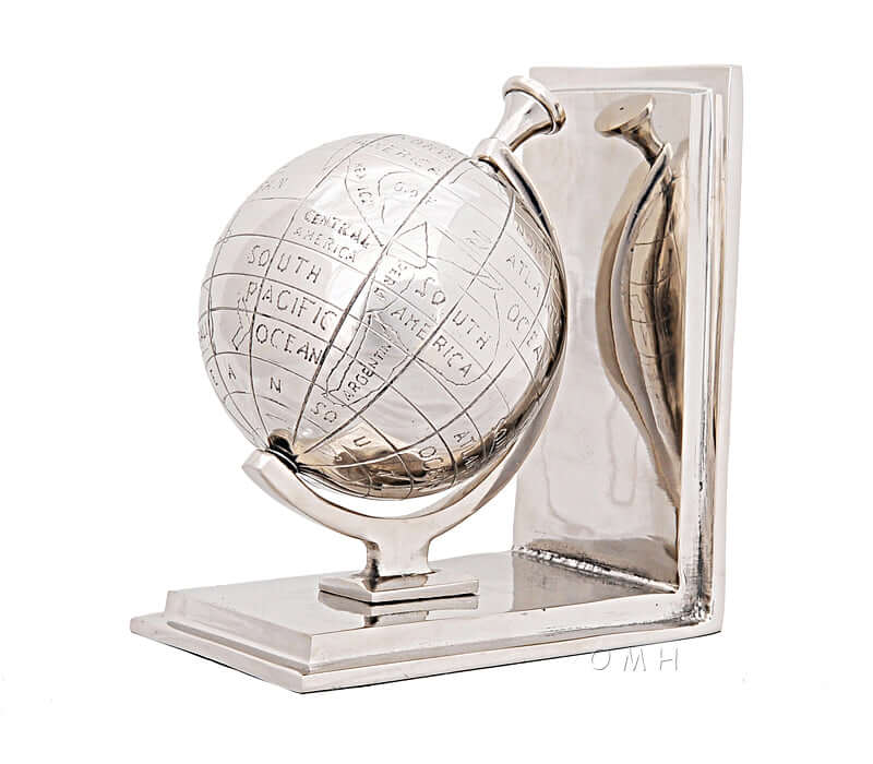 Aluminum Globe Bookend, Set of Two