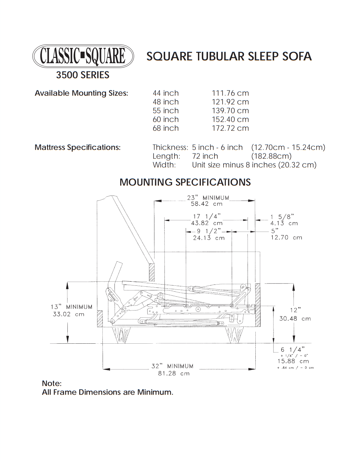 Classic 3500 Series Heavy-Duty Replacement Sleeper Sofa Mechanism with 6" Innerspring Package
