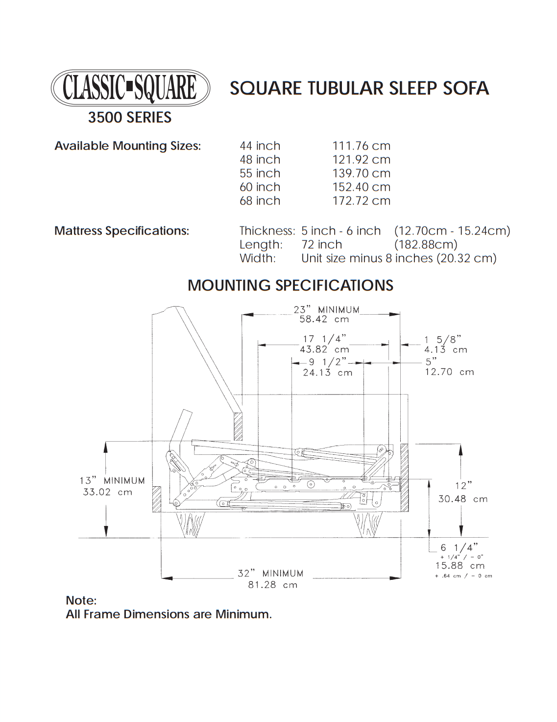 Classic 3500 Series Heavy-Duty Sleeper Sofa Mechanism with WetBan Mattress