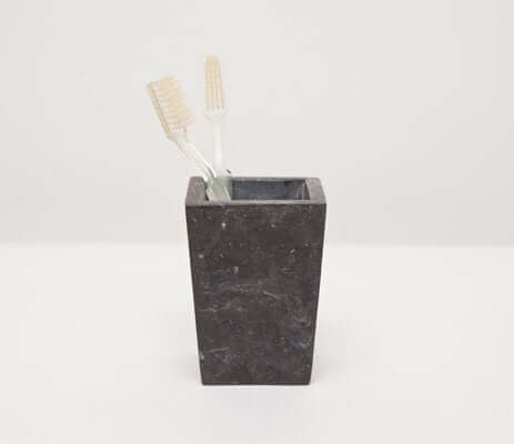 Luxor Collection Black Matte Marble Square Tapered Toothbrush Holder