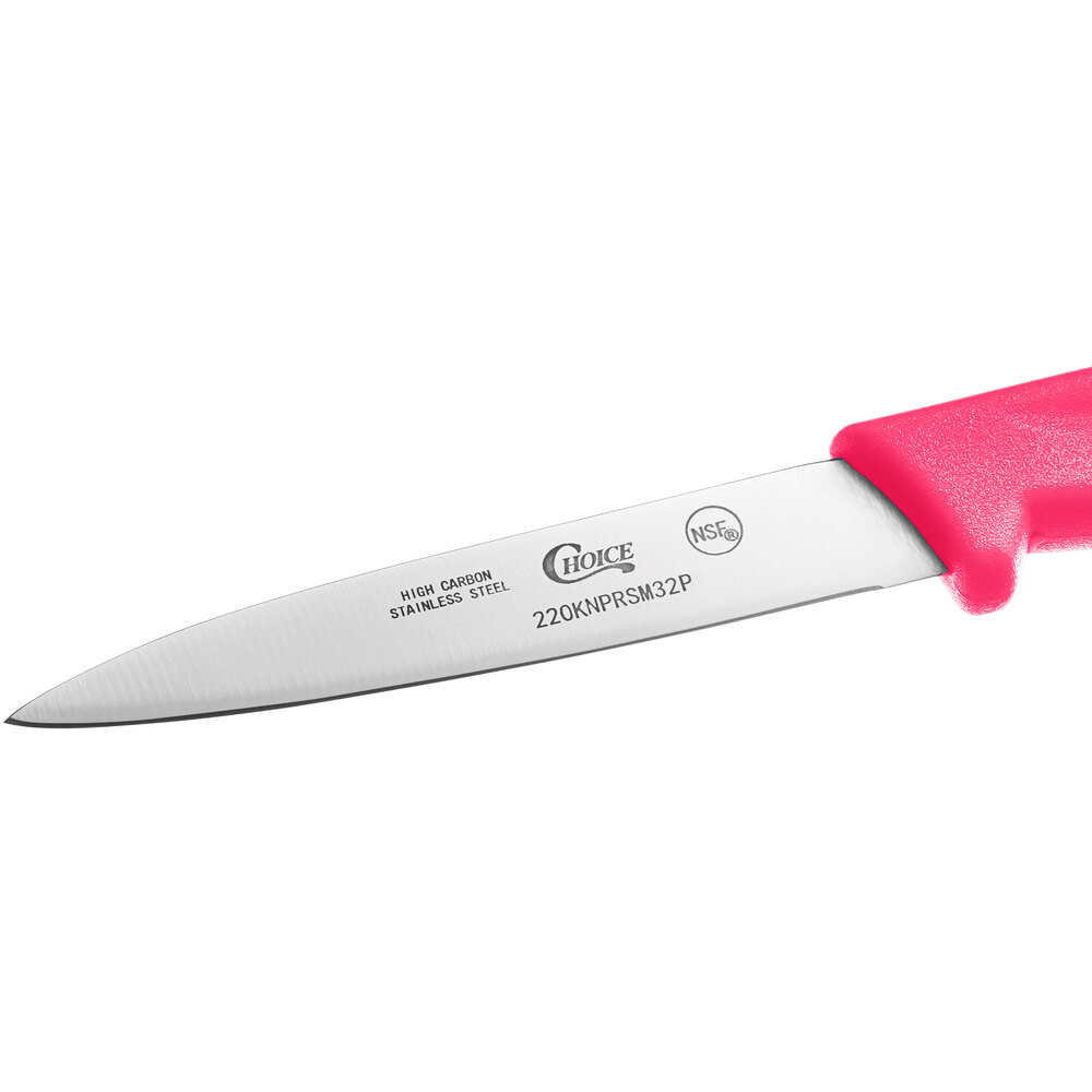 3-1/4" Smooth Edge Paring Knives with Neon Pink Handles, 4 Pack