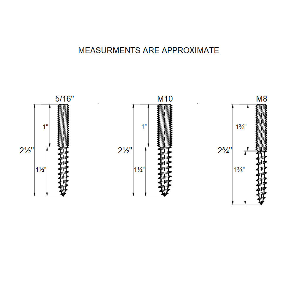 Leg Daddy Hanger Bolt Fit Test Kit: 5/16", M10, and M8 Sizes