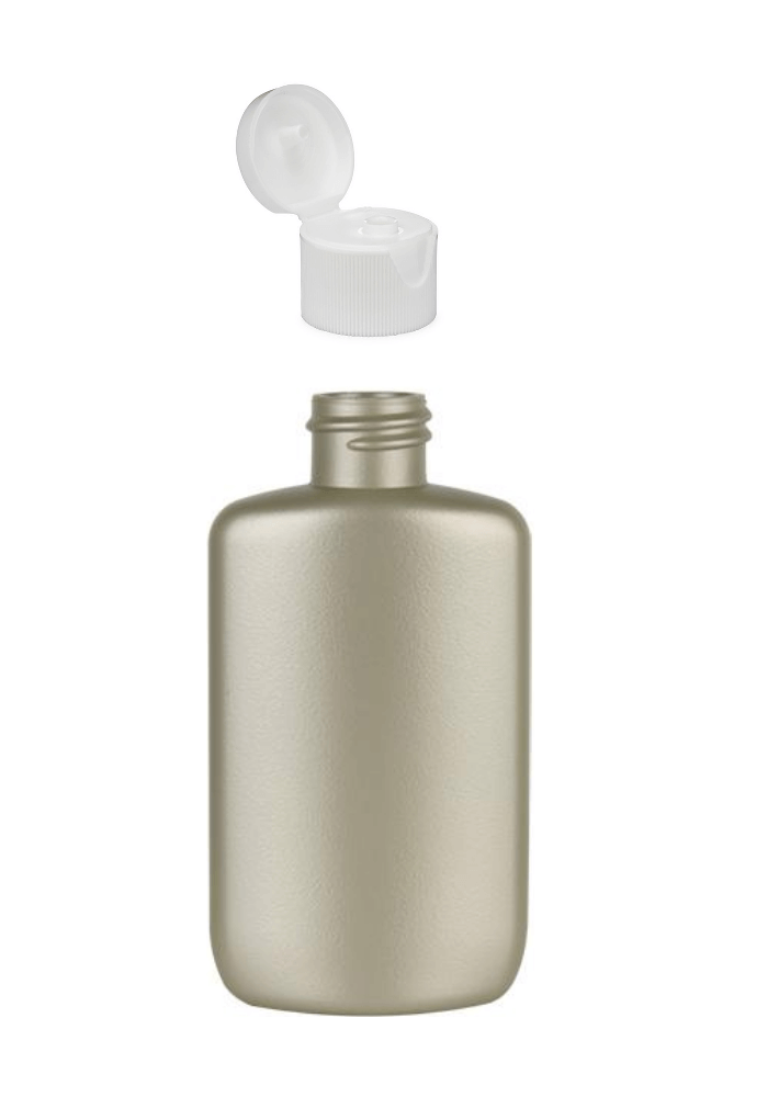 2 oz. Champagne (Light Gold) Plastic Bottle with White Flip Top Cap | Set of 12