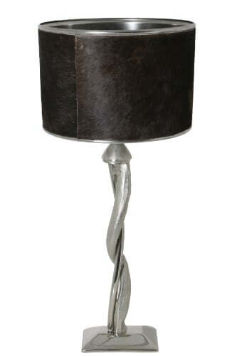 Twist Lamp with Nickel Base and Brown Cowskin Shade