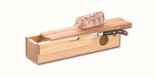 Corsa Miglia Heirloom Collection Authentic Stainless Steel Laguiole Carving Knife with Black Horn Handle and Sausage Cave