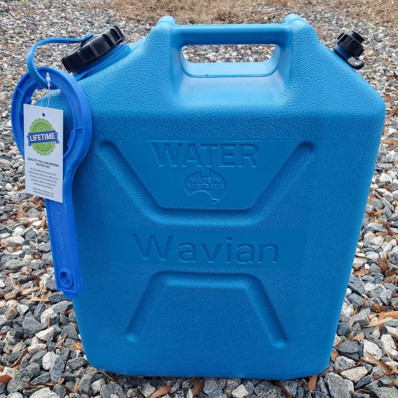 Wavian Blue 5 Gallon Water Can and Opener, BPA Free, Food-Grade, UV Stabilized