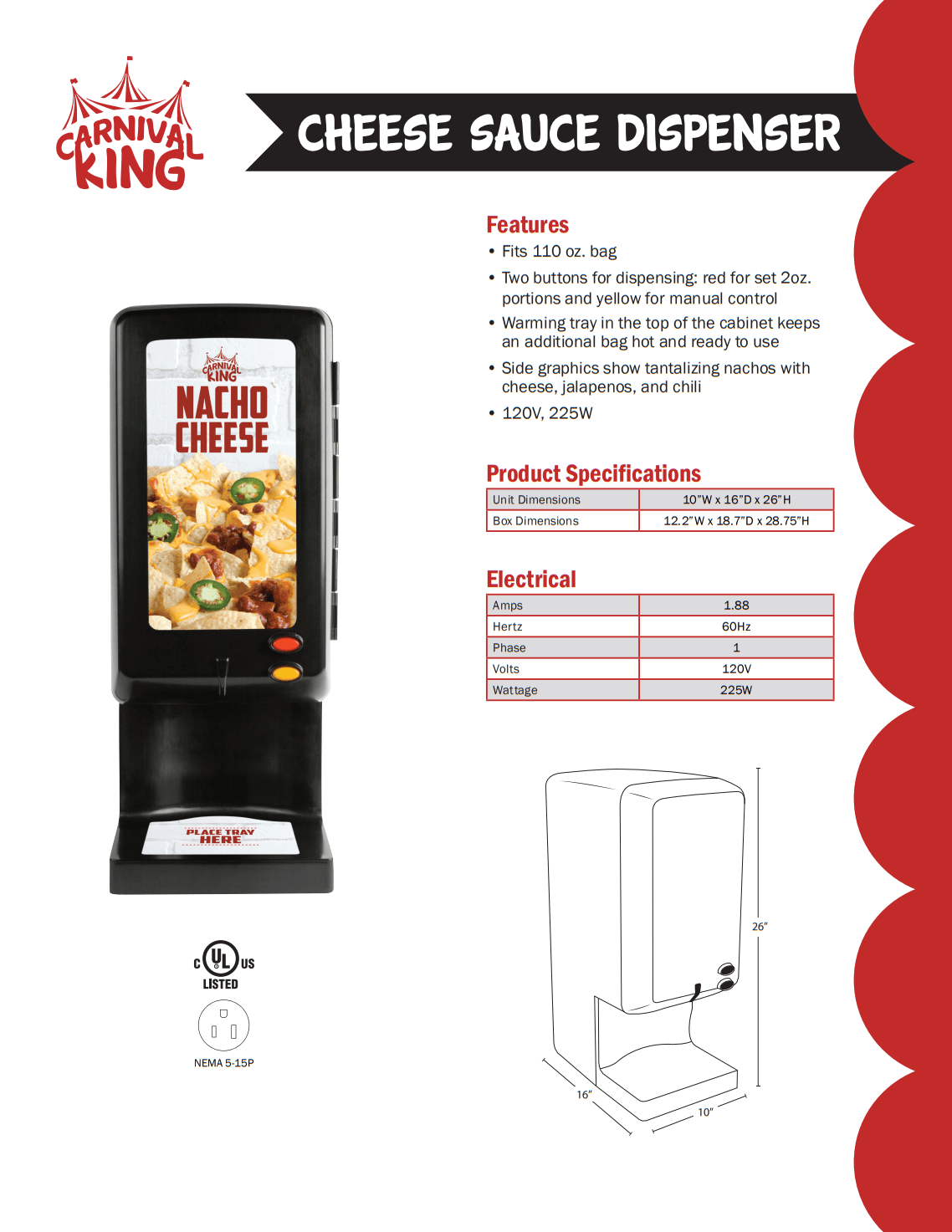Carnival King CD225 Peristaltic Cheese Sauce Dispenser - 120V, 225W