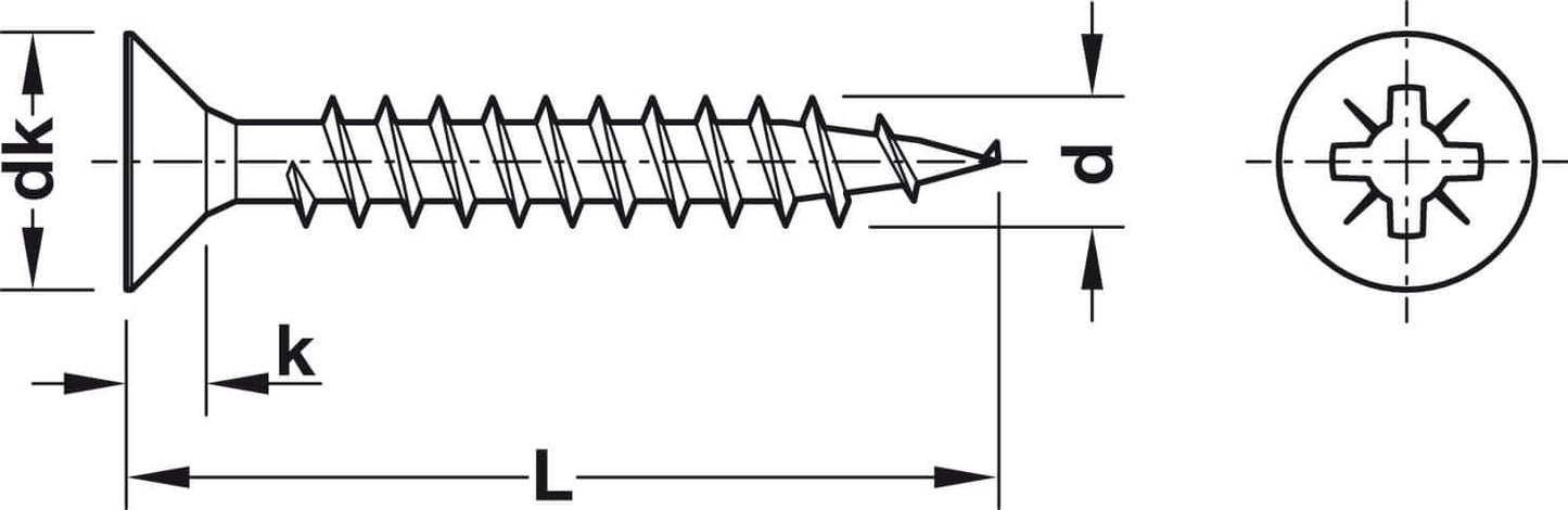 Hafele 015.32.083 Hospa Fully Threaded Countersunk Head Chipboard Screws 500 Pcs