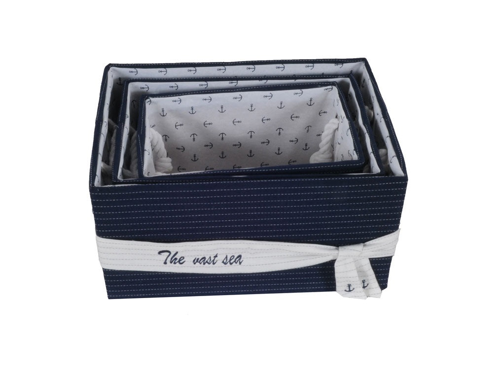 Anne Home - Set of 5 Navy Blue Fabric Basket with Bow Decoration