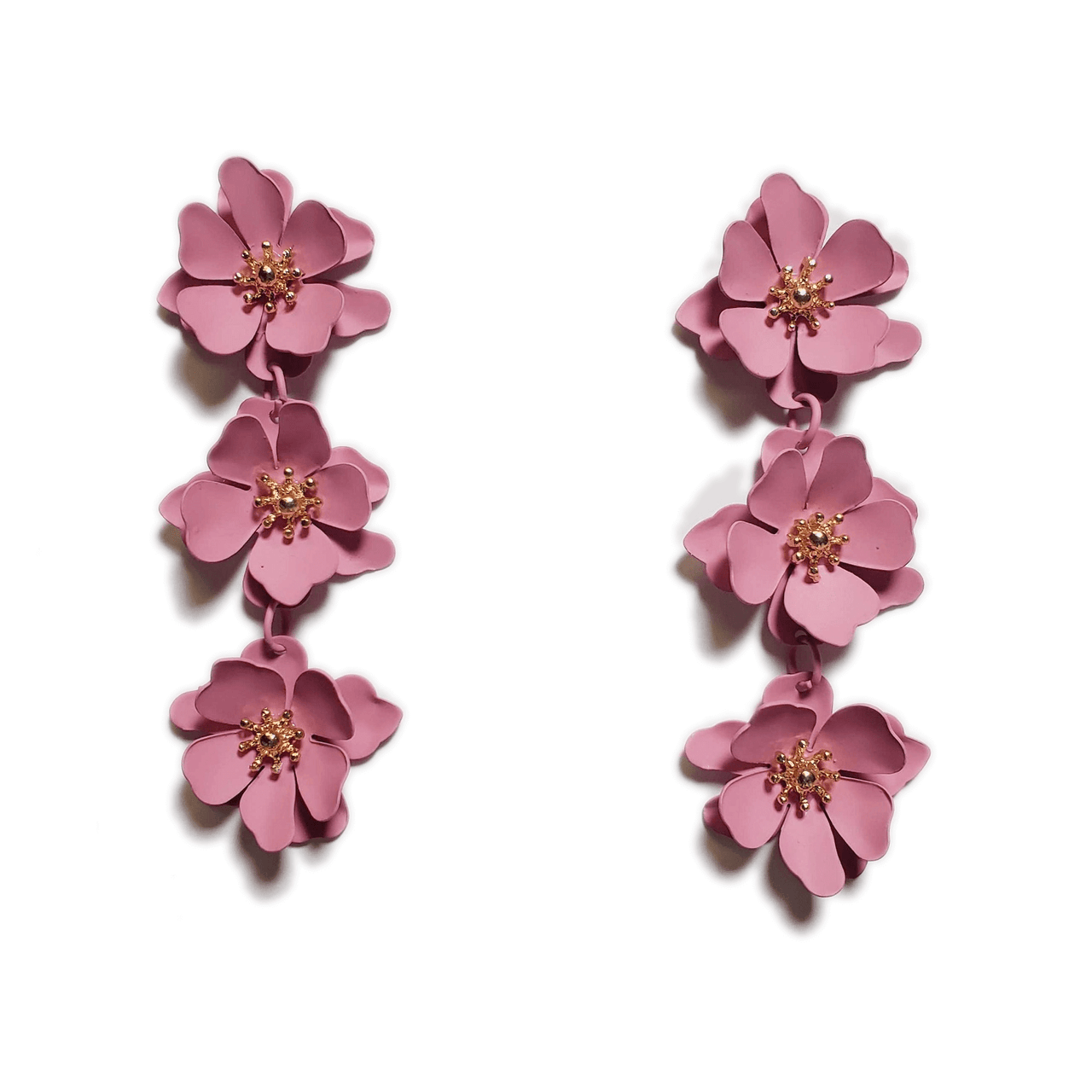 Flower Bloom Dangle Earrings with Gold Center