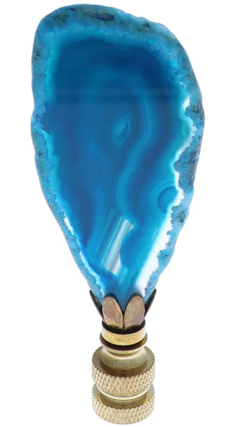 Art Finial - Blue Agate Slice with Brass Base, Set of 2, Mini Works of Art, Update Your Lamps!