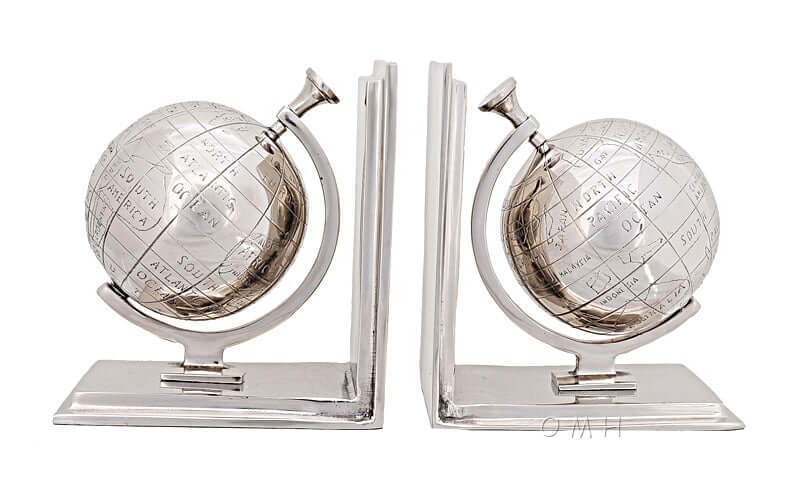 Aluminum Globe Bookend, Set of Two