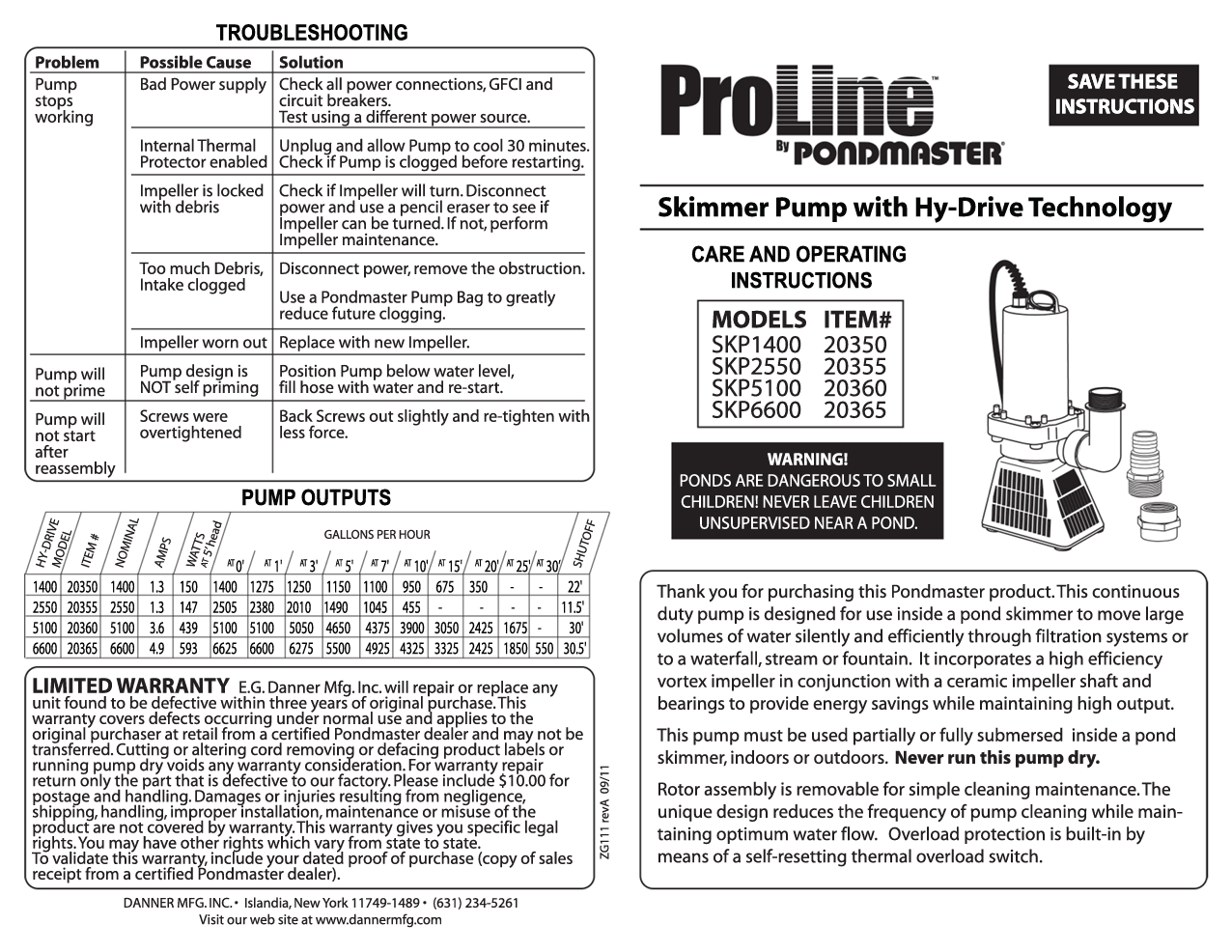 ProLine Pond Skimmer Pump with Hy-Drive Technology 6600 GPH