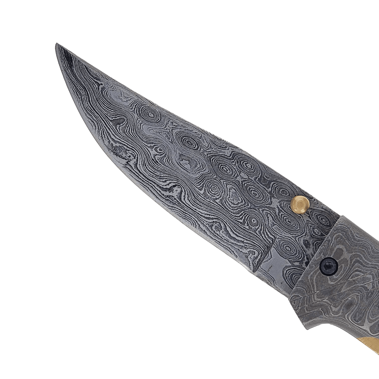 Walnut+Olive Checkered Raindrop Damascus Classic Folding Blade with Belt Sheath