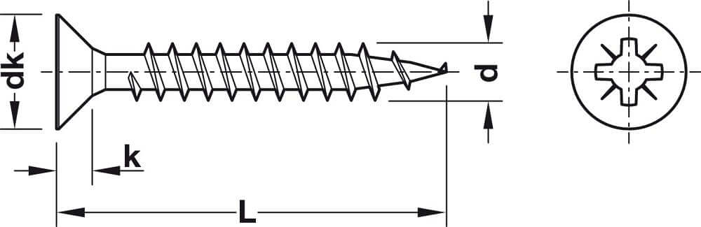 Hafele 015.33.348 Hospa Fully Threaded Countersunk Head Chipboard Screws 1000 Pc