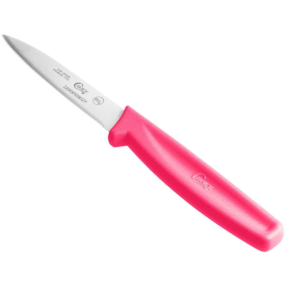 3-1/4" Smooth Edge Paring Knives with Neon Pink Handles, 4 Pack