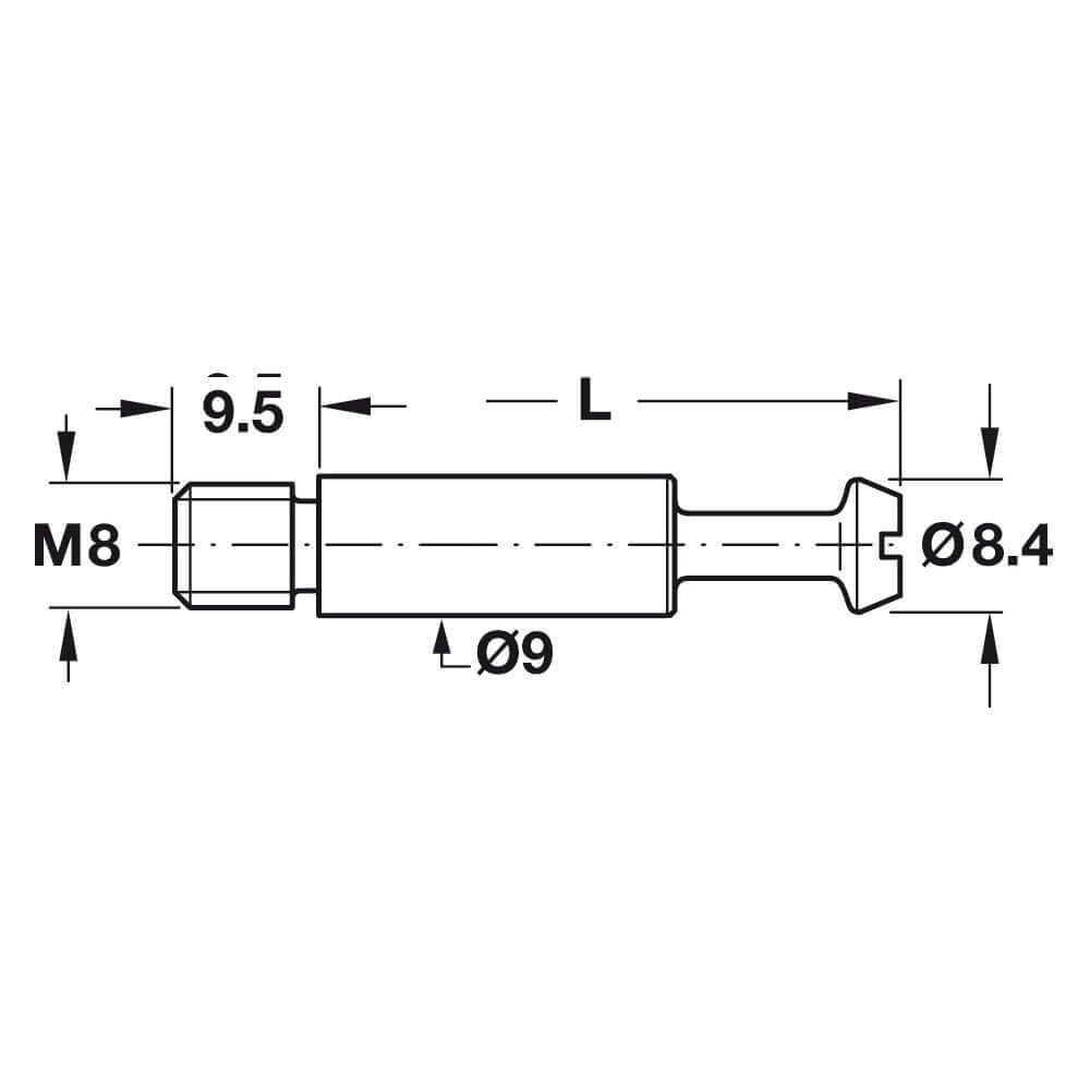 Connecting Bolt for Maxifix System, M8 Thread, Bolt Length 28.5 mm
