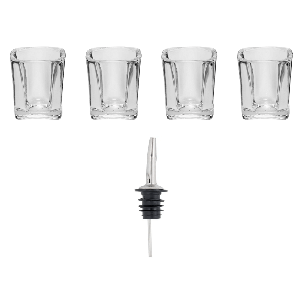 Cucina Chef 4 x 2 oz. Square Shot Glasses & Stainless Steel Pourer for Entertaining Anywhere