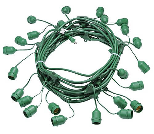 Fantado 24 Suspended Socket Outdoor Commercial String Light Set, A15 Bulbs, 56 FT Green Cord w/ E26 Medium Base, Weatherproof by PaperLanternStore