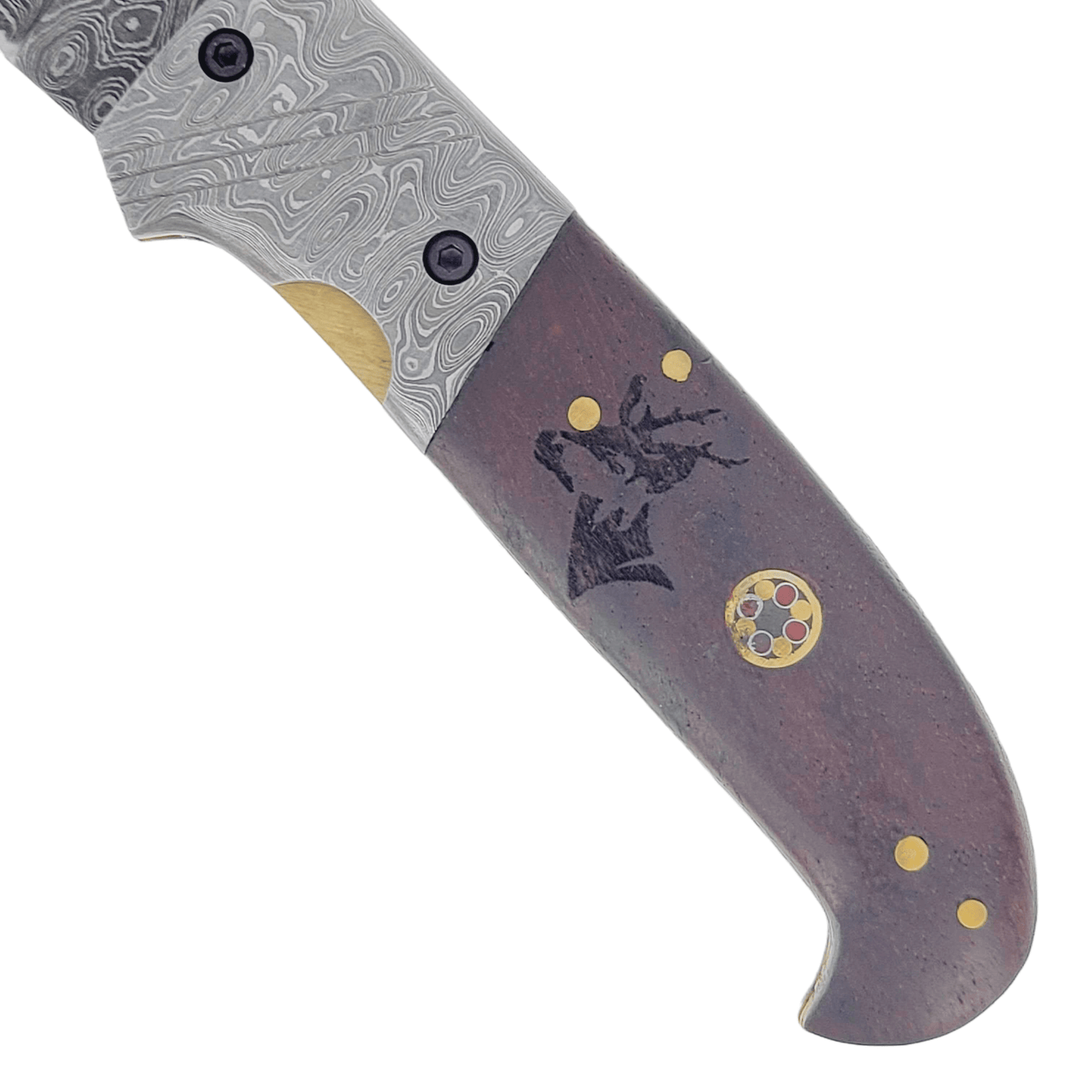 Raindrop Damascus Classic Folding Blade EDC Buck Engraved with Belt Sheath