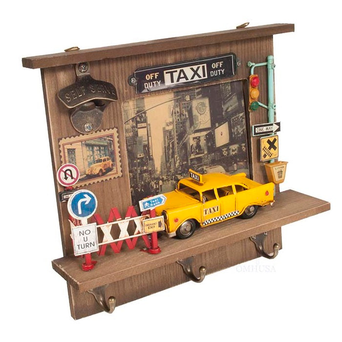 Vintage New York City Checker Taxi Shadow Box with Bottle Opener
