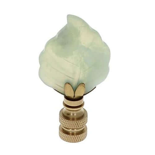 Art Finial - Green Aventurine Leaf with Brass Base, Set of 2, Mini Works of Art, Update Your Lamps!