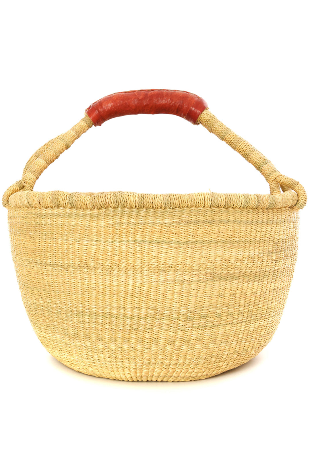 Basic Bolga Farmer's Market Shopper Basket with Brown Leather Handles