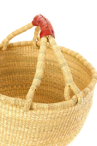 Thumbnail for Basic Bolga Farmer's Market Shopper Basket with Brown Leather Handles